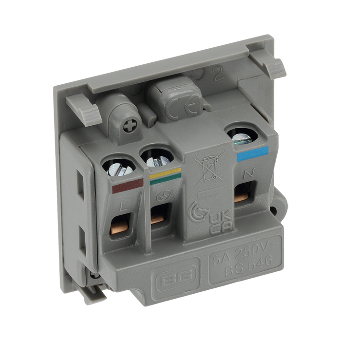 BG Electrical Grey 5A Round Pin Unswitched Socket Euro Module EM5ASG - view 3