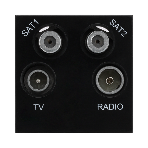 TV, FM and Twin Satellite Quadplex Outlet Module – Black