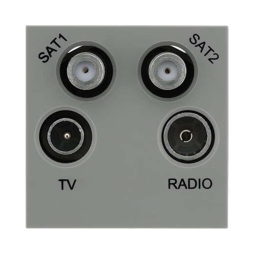 TV, FM and Twin Satellite Quadplex Outlet Module – Grey