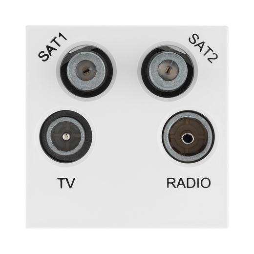 TV, FM and Twin Satellite Quadplex Outlet Module – White