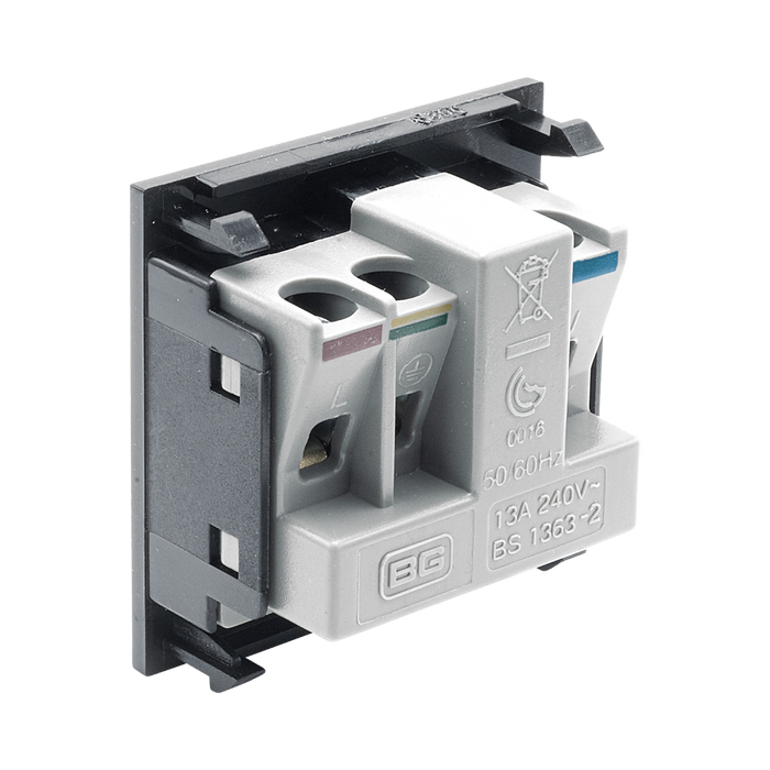 BG Electrical Black 13A UK Unswitched Socket Euro Module EMUKSB - view 3