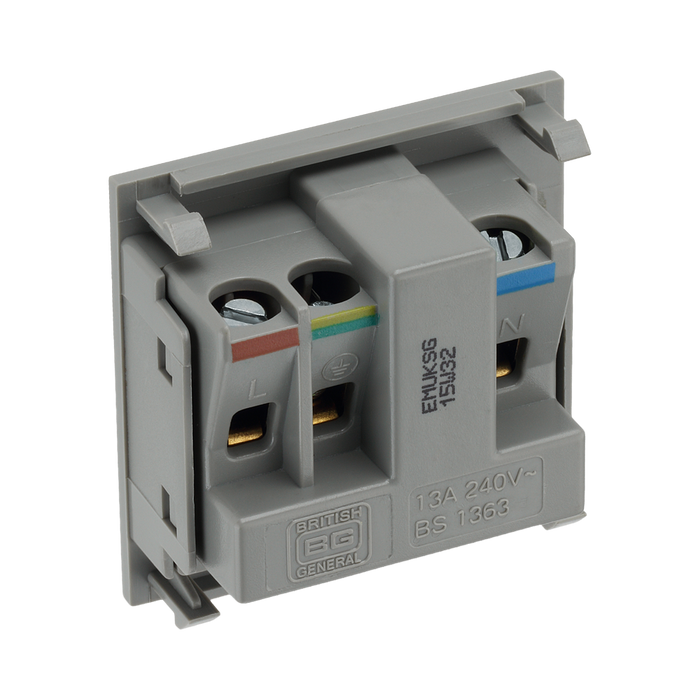 BG Electrical Grey 13A UK Unswitched Socket Euro Module EMUKSG - view 3