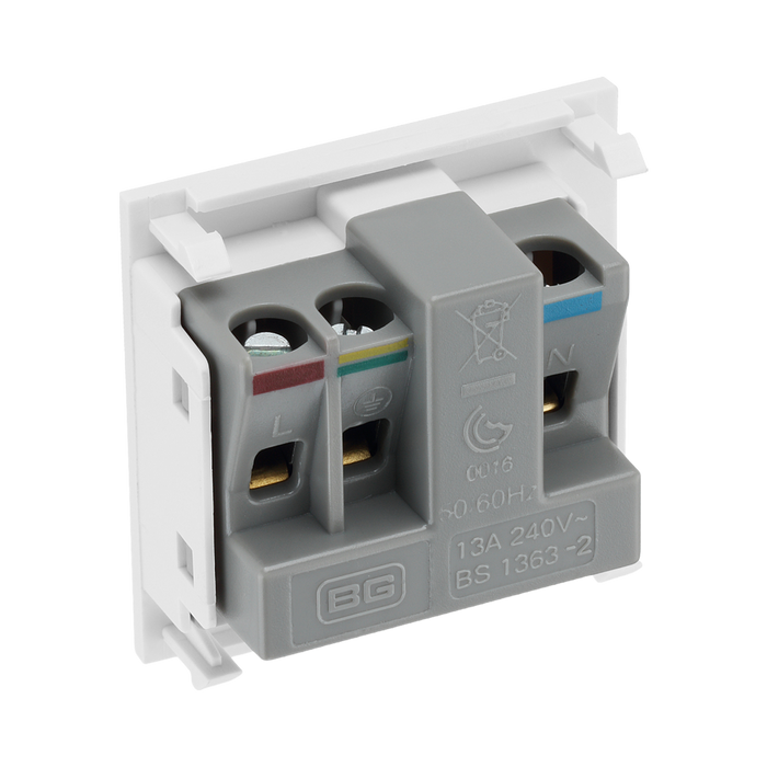 BG Electrical White 13A UK Unswitched Socket Euro Module EMUKSW - view 3