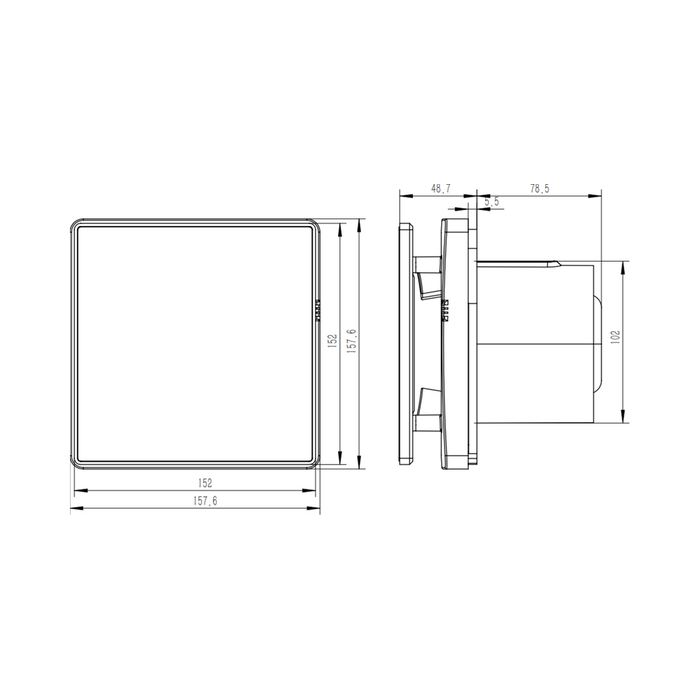 Knightsbridge EX4TSS stainless steel LED extractor fan dimensions