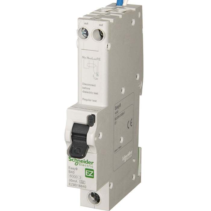 Schneider EZ9D16840 RCBO, 40A Current Rating, 1P+N Poles, Type AB, Easy9 Range