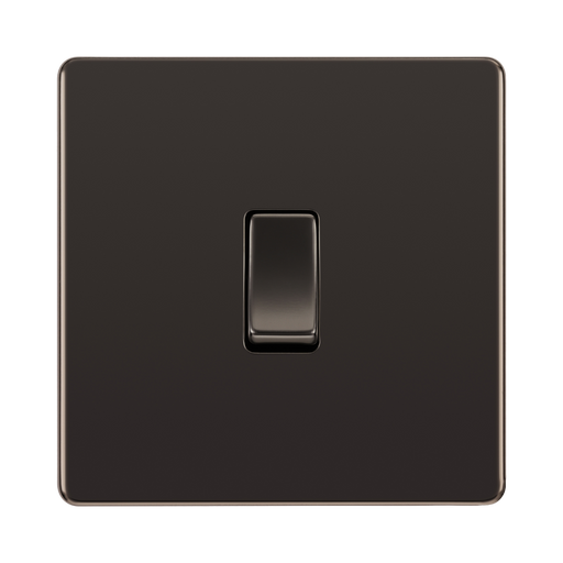 Front view of BG Nexus Screwless Black Nickel 1G 2W Light Switch