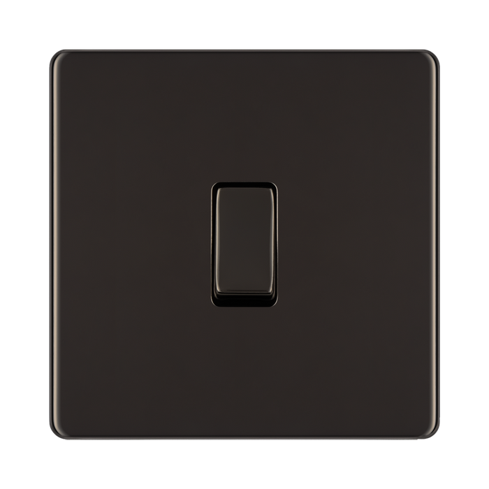 Front view of BG Nexus Screwless Black Nickel Intermediate Light Switch