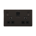 Front view of BG Nexus Screwless Black Nickel 13A Double USB Socket 45W A+C