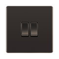 Front view of BG Nexus Screwless Black Nickel 2G Intermediate Light Switch FBN2GINT