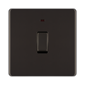 Front view of BG Nexus Screwless Black Nickel 20A Double Pole Switch with Neon