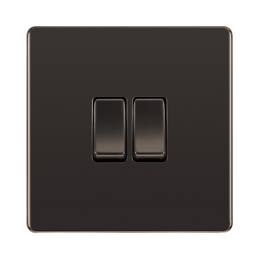 Front view of BG Nexus Screwless Black Nickel 2G 2W Light Switch
