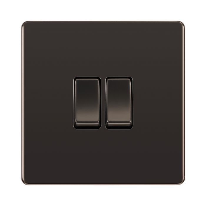Front view of BG Nexus Screwless Black Nickel 2G 2W Light Switch