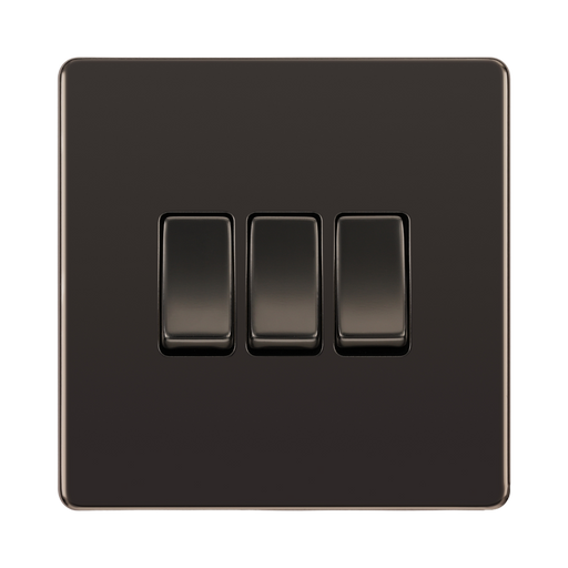 Front view of BG Nexus Screwless Black Nickel 3G 2W Light Switch