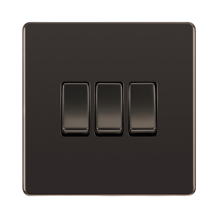 Front view of BG Nexus Screwless Black Nickel 3G 2W Light Switch