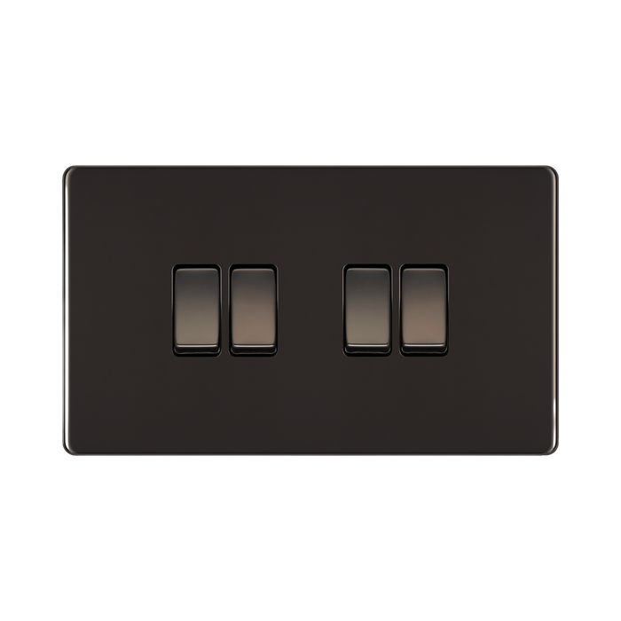 Front view of BG Nexus Screwless Black Nickel 4G 2W Light Switch