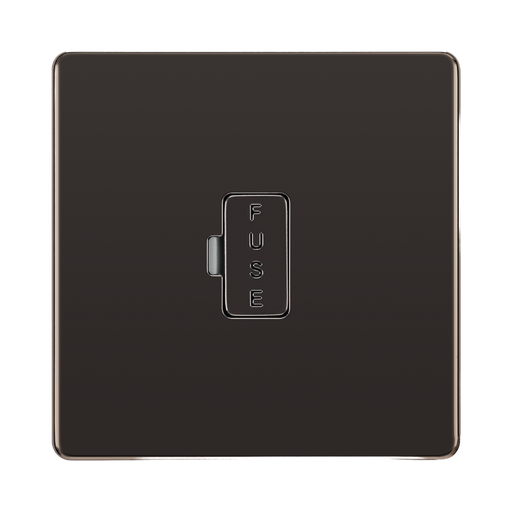 Front view of BG Nexus Screwless Black Nickel 13A Unswitched Spur