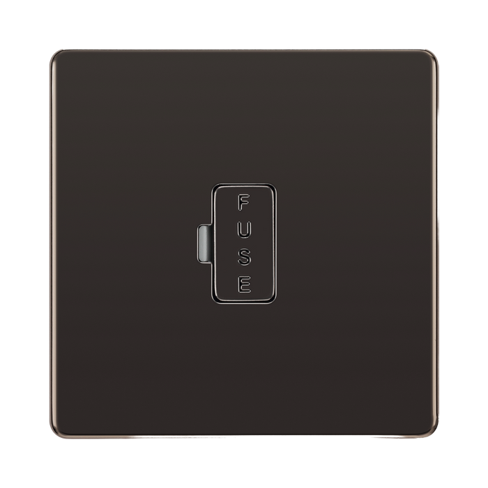 Front view of BG Nexus Screwless Black Nickel 13A Unswitched Spur