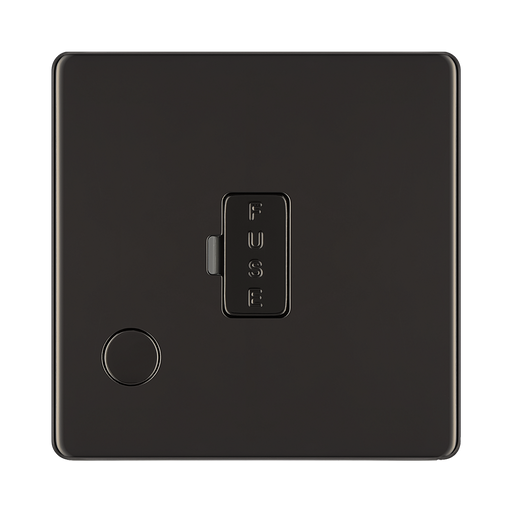 Front view of BG Nexus Screwless Black Nickel 13A Unswitched Spur with Flex Outlet