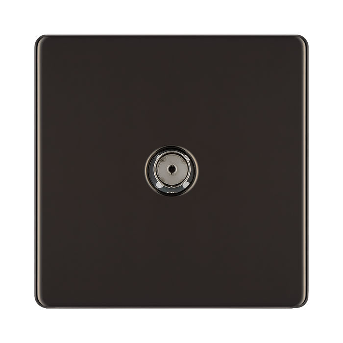 Front view of BG Nexus Screwless Black Nickel Co-axial Socket