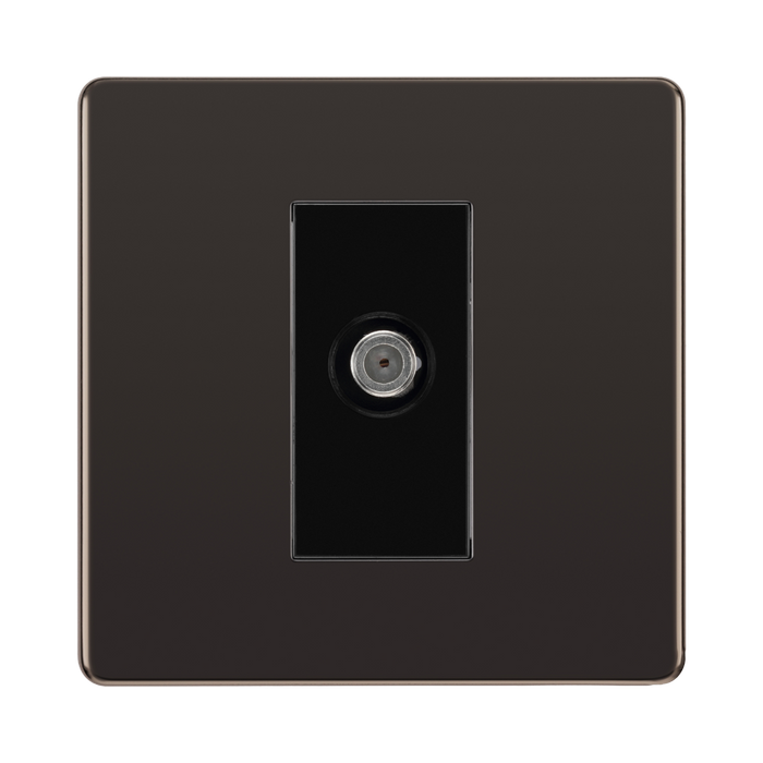 Front view of BG Nexus Screwless Black Nickel Satellite Socket FBN64B