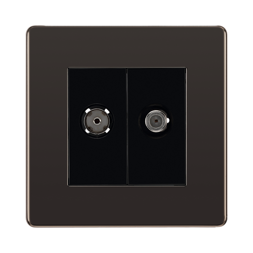 Front view of BG Nexus Screwless Black Nickel TV & Satellite Socket FBN65B