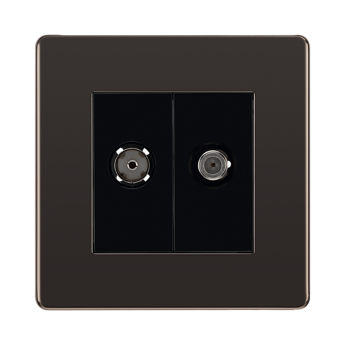 Front view of BG Nexus Screwless Black Nickel TV & Satellite Socket FBN65B