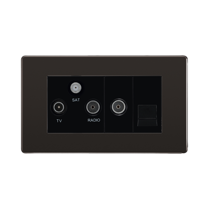 Front view of BG Nexus Screwless Black Nickel Combination TV Socket FBN68B