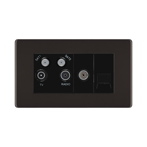 Front view of BG Nexus Screwless Black Nickel Combination TV Socket FBN69B