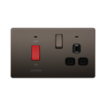 Front view of BG Nexus Screwless Black Nickel Cooker Switch with 13A Socket