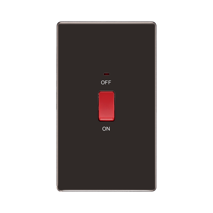 Front view of BG Nexus Screwless Black Nickel 45A Cooker Switch