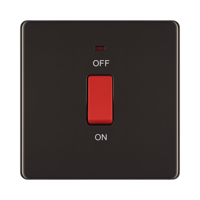 Front view of BG Nexus Screwless Black Nickel 45A Cooker Switch