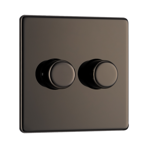 Front view of BG Nexus Screwless Black Nickel 2G Dimmer Switch