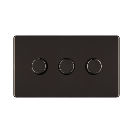 Front view of BG Nexus Screwless Black Nickel 3G Dimmer Switch