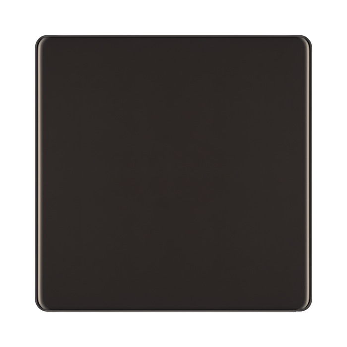 Front view of BG Nexus Screwless Black Nickel Single Blank Plate