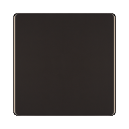 Front view of BG Nexus Screwless Black Nickel Single Blank Plate
