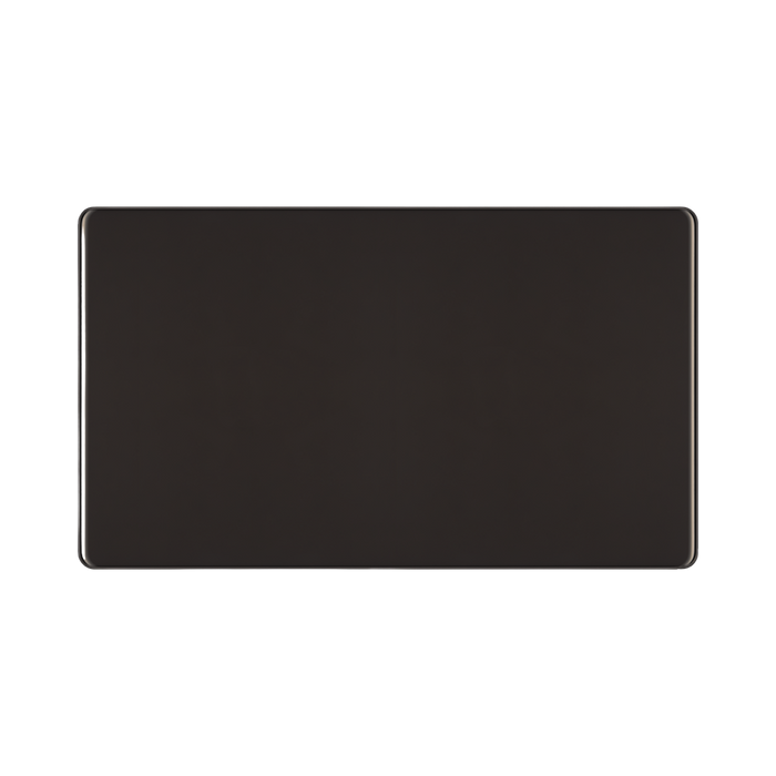 Front view of BG Nexus Screwless Black Nickel Double Blank Plate