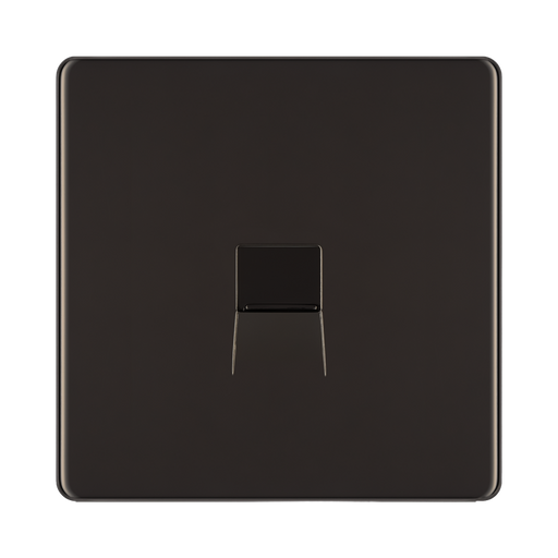 Front view of BG Nexus Screwless Black Nickel Master Telephone Socket