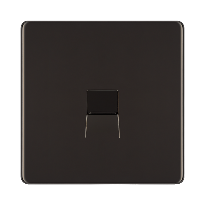 Front view of BG Nexus Screwless Black Nickel Master Telephone Socket