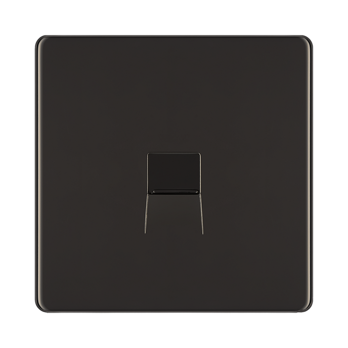 Front view of BG Nexus Screwless Black Nickel Secondary Telephone Socket