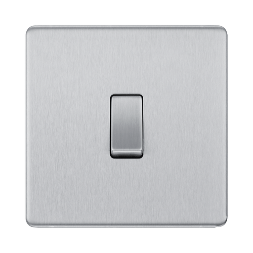 Front view of BG Nexus Screwless Brushed Steel Intermediate Light Switch