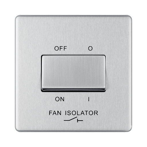Front view of BG Nexus Screwless Brushed Steel Fan Isolator Switch