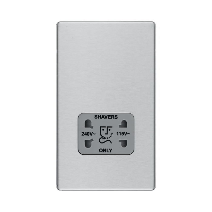 Front view of BG Nexus Screwless Brushed Steel Shaver Socket