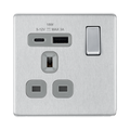 Front view of BG Nexus Screwless Brushed Steel 13A Single USB A+C 18W Socket