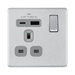 Front view of BG Nexus Screwless Brushed Steel 13A Single USB A+C 18W Socket