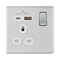 Front view of BG Nexus Screwless Brushed Steel 13A Single USB A+C 18W Socket