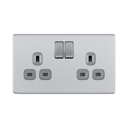 Front view of BG Nexus Screwless Brushed Steel 13A Double Socket