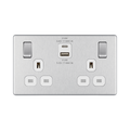 Front view of BG Nexus Screwless Brushed Steel 13A Double USB 22W A+C Ports