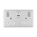 Front view of BG Nexus Screwless Brushed Steel 13A Double USB 22W A+C Ports