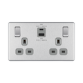 Front view of BG Nexus Screwless Brushed Steel 13A Double USB 45W A+C Ports