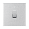 Front view of BG Nexus Screwless Brushed Steel 20A Double Pole Switch with Neon
